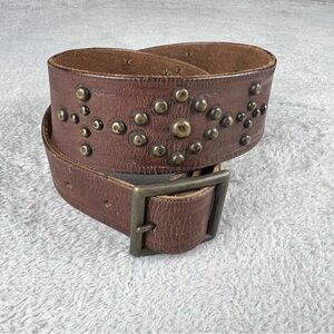 Vintage Ralph Lauren Brown Studded Leather Brass Buckle Belt Size Small 90s USA